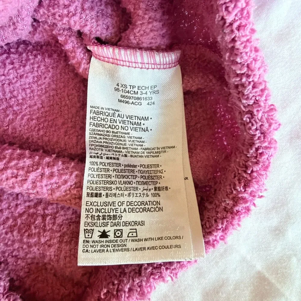 Nike Girls 4 XS Pink Sherpa Fleece Plush Pullover Hoodie Embroidered Spellout